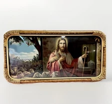 1940's Jesus Print "The Good Shepard" Framed Under Glass, 32"W x 16"H 