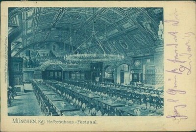 Postcard Munich Royal Hofbräuhaus Ballroom 1904 (No.9119)