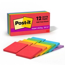 Post it Super Sticky Notes Playful Primaries 12 Pads 3x3 Inch 90 Sheets Each