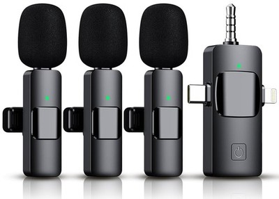 3 in 1 Wireless Lavalier Microphone for iPhone, iPad, Android, Camera,12-Hour...