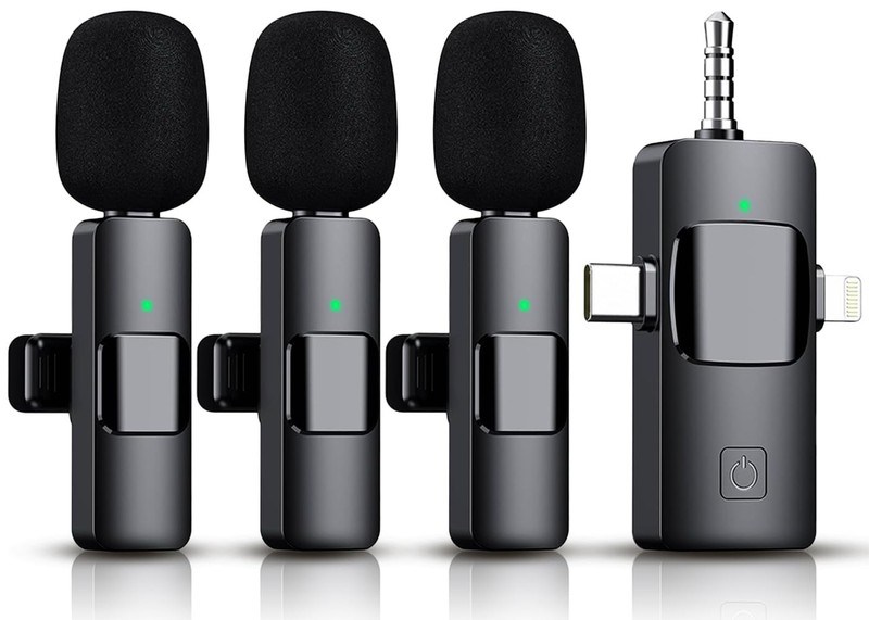 3 in 1 Wireless Lavalier Microphone for iPhone, iPad, Android, Camera,12-Hour...
