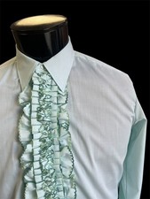 Vintage AfterSix Shirt Mens Green Ruffle Tuxedo 70s Disco Big Collar Easy Care