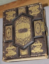 BIG! ANTIQUE 1869 POLYGOT FAMILY BIBLE Leather C.F. VENT Family Record & PHOTOS!