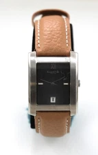 Kenneth Cole Watch Men Stainless Steel WR Tan Leather Battery Gray Date Quartz