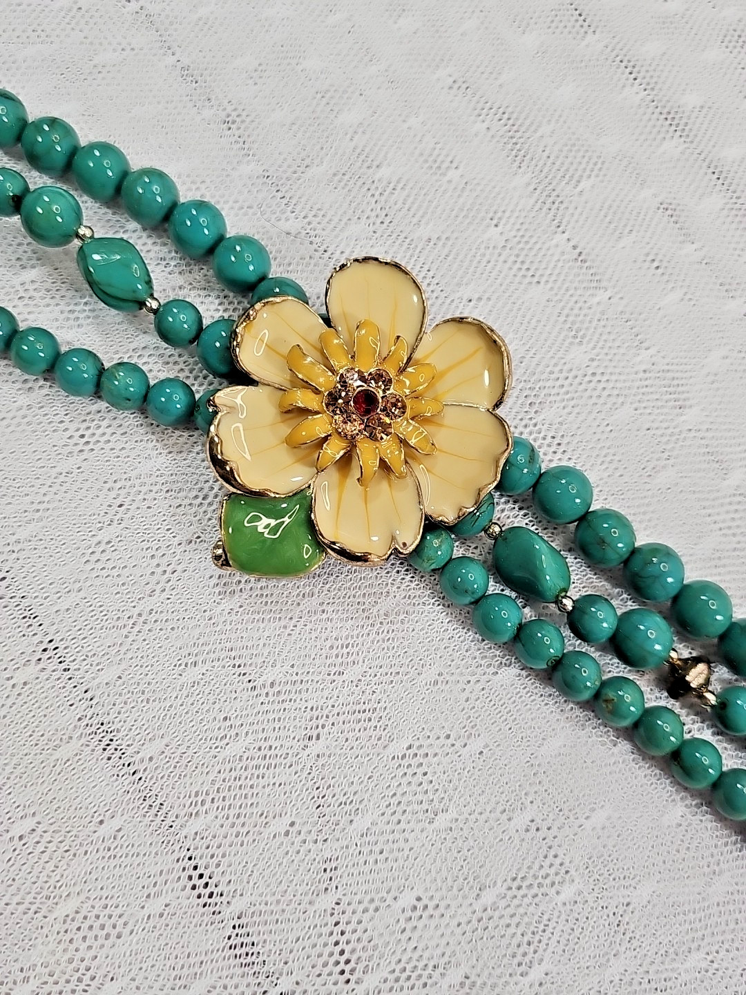 Statement Necklace Multi-Strand Plastic Green Bea… - image 6