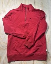 Tommy Bahama Boys Large 10-12 Sweater Red 1/4 Zip Pullover Cotton Knit Casual L