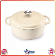 6 Quart Enameled Cast Iron Dutch Oven with Lid Heavy Duty Cooking Pot Beige