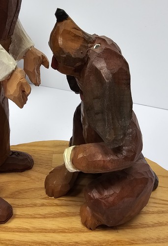 Hand Carved Wooden Sculpture Veterinarian Comforting A Dog 1997 - Picture 6 of 8