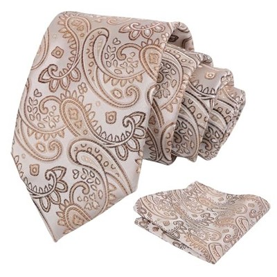  Paisley Mens 3.15'' Gradient Tie and Pocket Square Set 901-khaki+brown