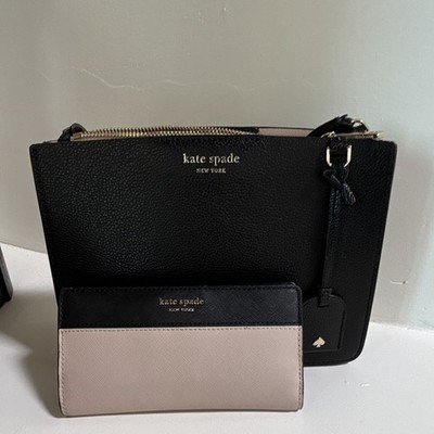 Kate Spade New York Black Medium Rectangle Crossbody Zip Bag w/ Matching Wallet
