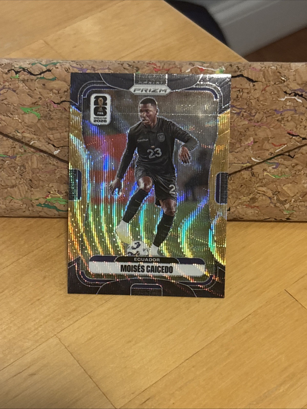 2026 Panini Prizm FIFA World Cup #210 Moises Caicedo, Black And Gold 4/8 SSP view 1