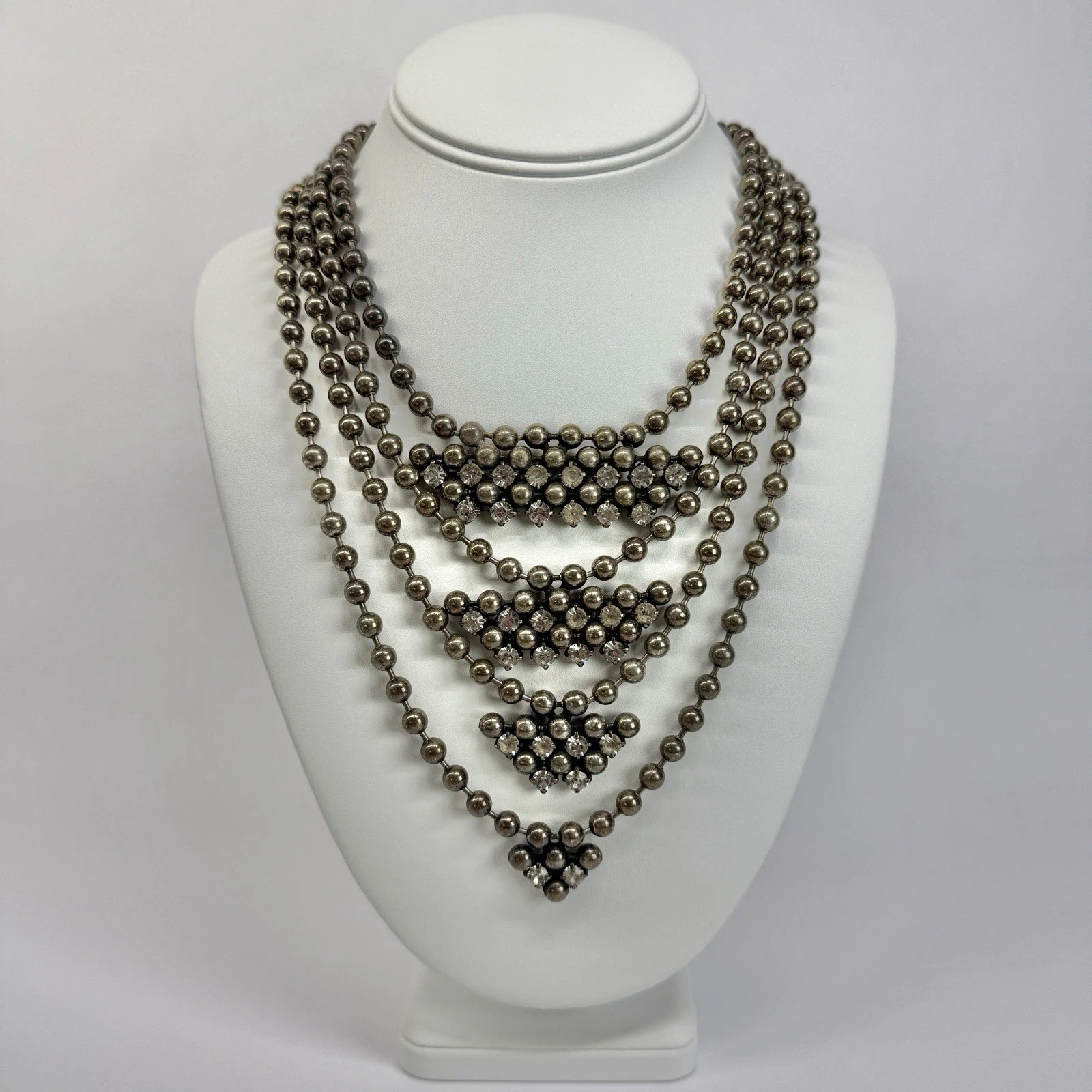 DANNIJO Clear Crystals Multi-Strand Silver Tone Vintage Necklace Jewelry N607