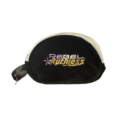 Rebel Ruthless Black & White Cosmetic Bag with Embroidered Accent & Wrist Strap