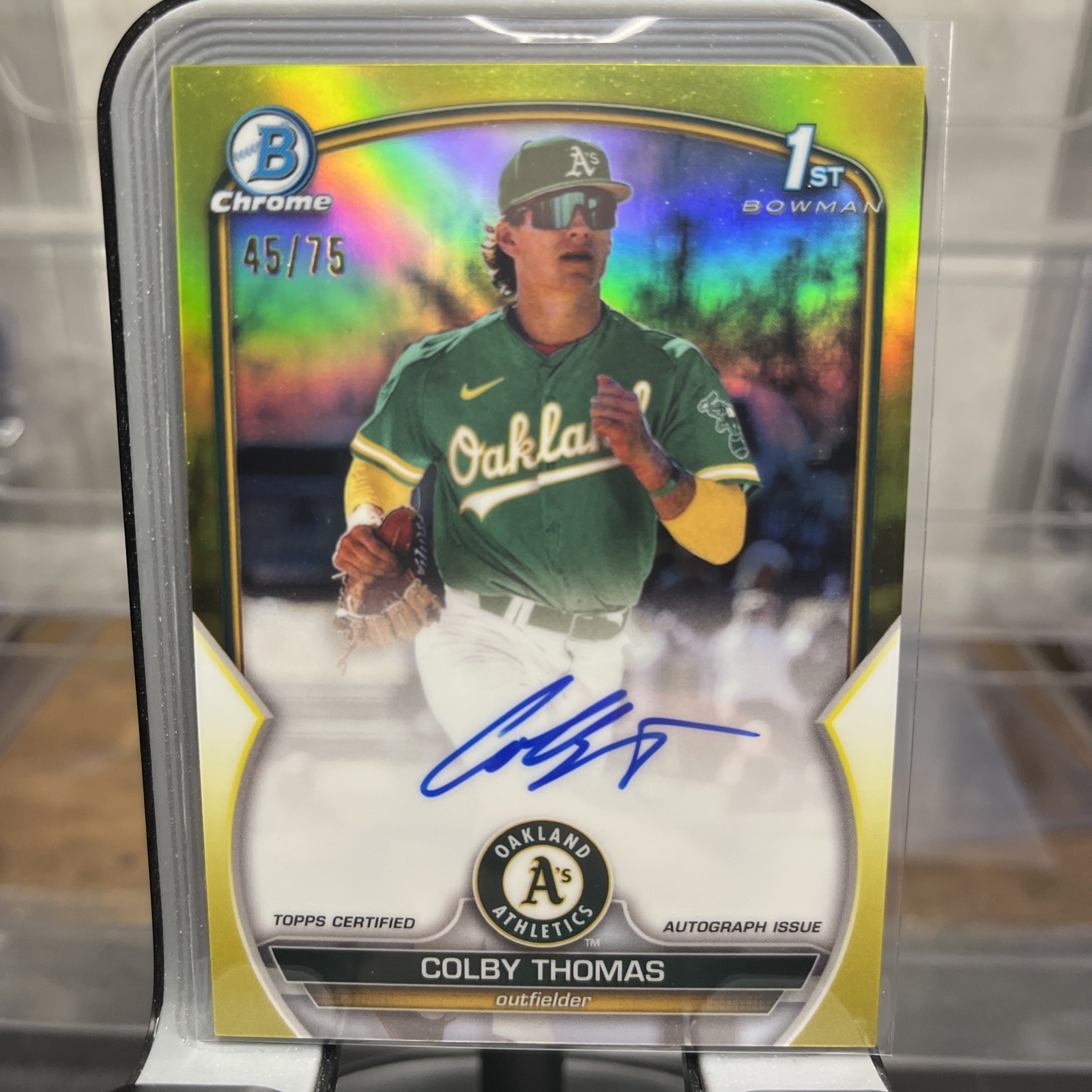 2023 Bowman - Chrome Autographs Colby Thomas #CPA-CT Yellow Refractor /75 