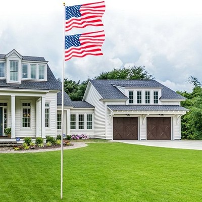 25FT Flag Pole Kit Residential Telescoping Heavy Duty W/ 2 US Flag