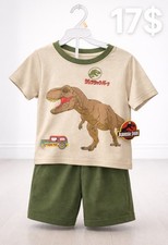 Jurassic Park Dinosaur T-Shirt  Shorts Set Beige Green Unisex Baby Toddler