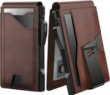 Tactical Pop Up Wallet Men Genuine Leather RFID Blocking Slim Money Clip Brown