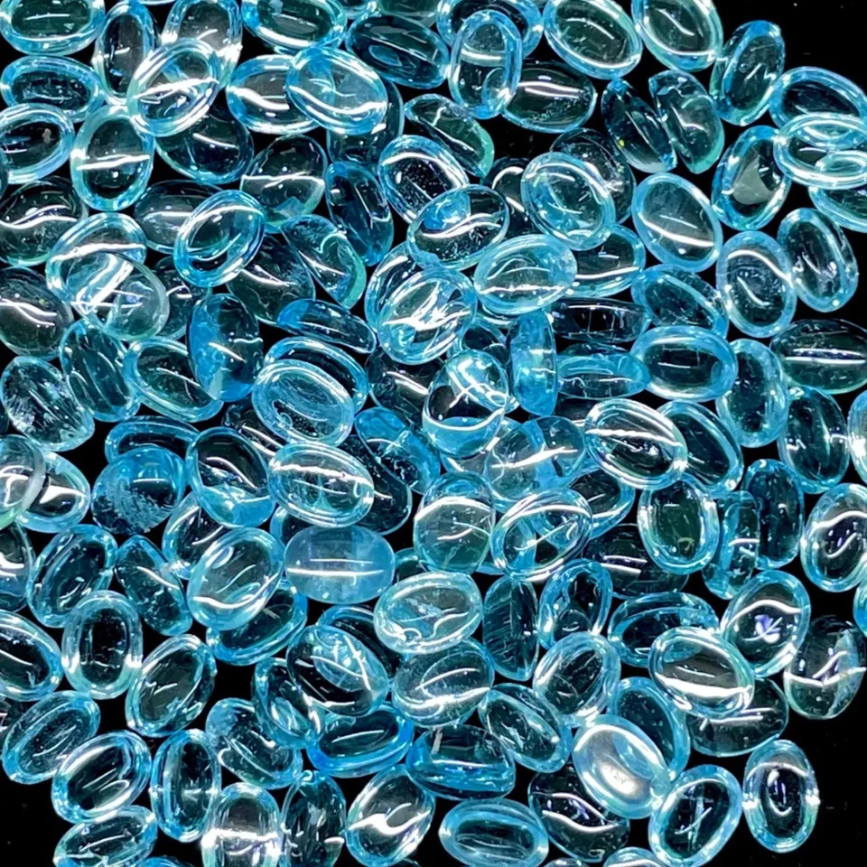 Topacio azul cielo natural 7x5 mm (lote de 15 piezas) piedras preciosas cabujón sueltas forma ovalada Foto 3 de 4