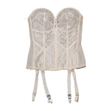 Vintage 60s Lady Marlene Corset Bustier Sheer Lace Front Garters 36 D Ivory USA