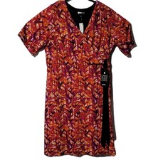 Avenue Sz 18/20 Patterned V Neck Dress w/ Side Tie Made In USA