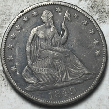 1849 50c Seated Liberty Half Dollar. Attractive Circulated Details, Env Dmg