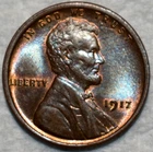 Brilliant Uncirculated 1917-P Lincoln Cent, Attractively Toned w/ Accents of Red