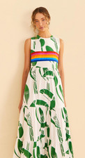 Farm Rio Off-White Toucans Rainbow Maxi T-Shirt Dress, Size Large, Worn Once