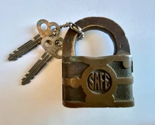 Antique Brass SAFE Padlock with 2 Keys
