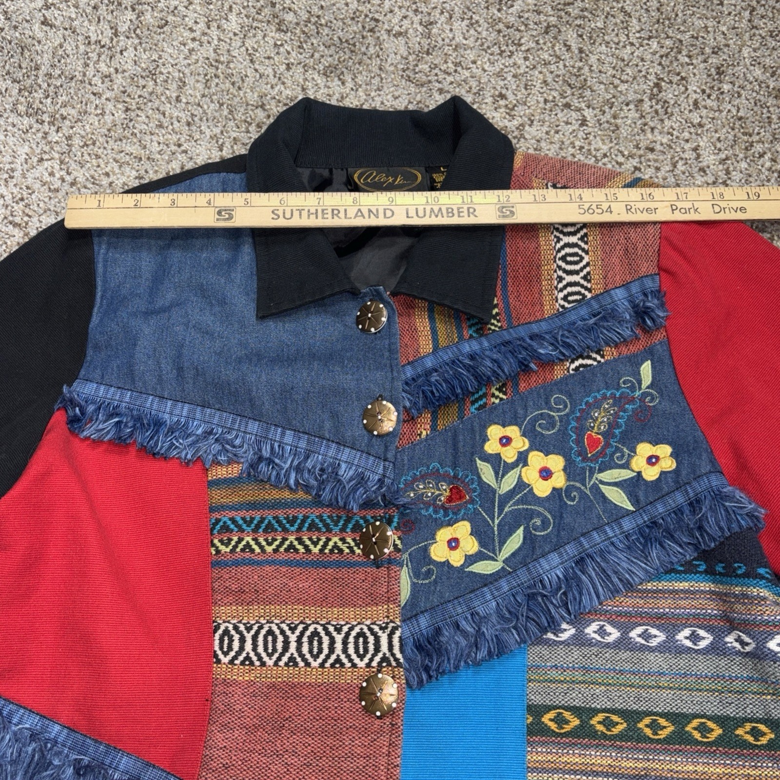 Alex Kim Jacket Womens Large Patchwork Embroidere… - image 5