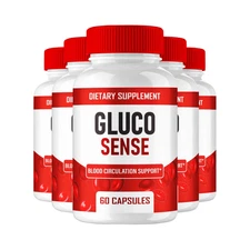 5-Pack GlucoSense Capsules, Gluco Sense Blood Circulation Support - 300 Capsules