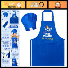 Adjustable Kids Chef Apron Hat Set - Dark Blue Role Play Cooking Toy, Gift