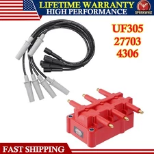 UF305 Ignition Coil +6X Spark Plugs Wire Set for 2007-2011 Jeep Wrangler V6 3.8L
