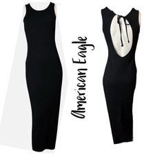 American Eagle Chic Black Backless Bodycon Maxi Dress Cutout Tie BackSize: L
