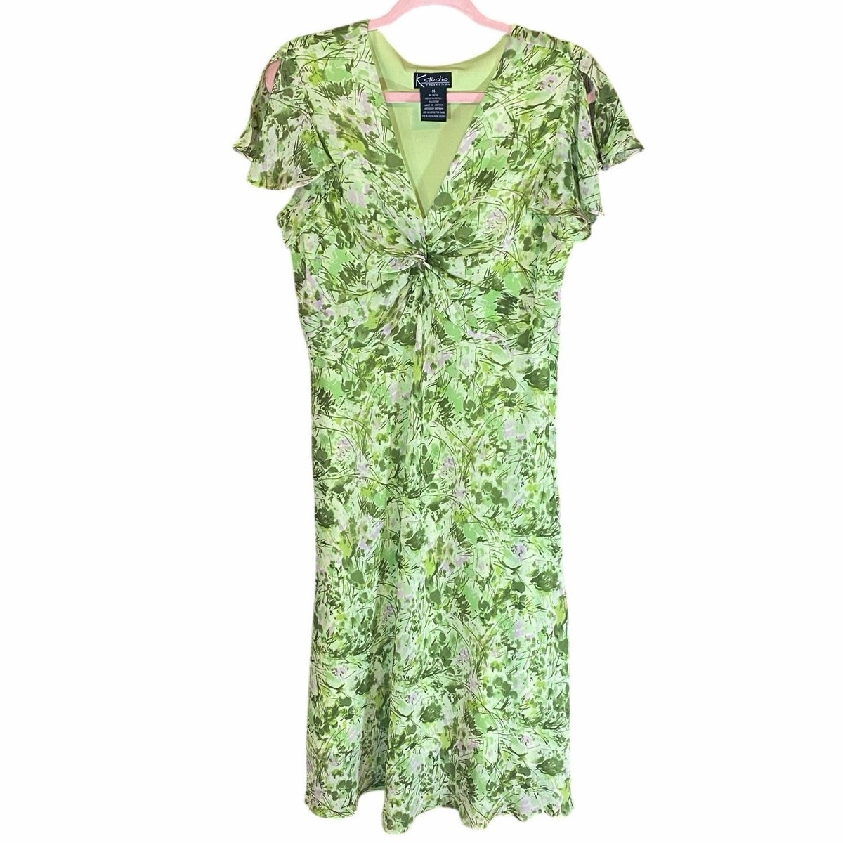 green emerald velvet dress Park Avenue Flutter Sleeve Midi Dress Abstract Green main image 1