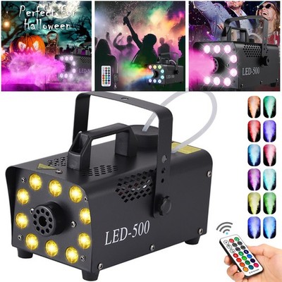500W Fog Smoke Machine 10 LED RGB 13-Color Light Effect W/Remote Party Halloween