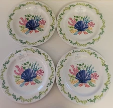 4 ct Sigrid Olsen Melamine Dinner Plates Seashell Beach Coral Reef Coastal Set