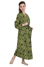 Indian Green Floral Cotton Kimono Robes Maxi Dress Women's Clothing Gown US