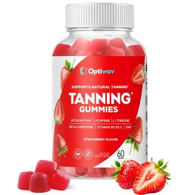 Optiwav Tanning Gummies for Women - Self Tan 60 Count (Pack of 1), Red