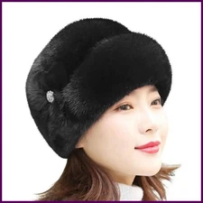Solid Color Faux Rabbit Fur Winter Hat Flower Decor Thickened Bucket Hats