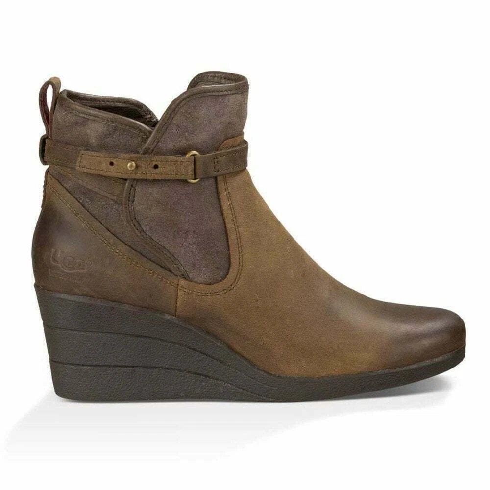 UGG AUSTRALIA EMALIE BROWN LEATHER WEDGE ANKLE BOOTS UK 6.5 EU 39