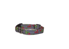 Wet Nose Designs Fancy Cherry Plaid Dog Collar Cherries Black White Plaid
