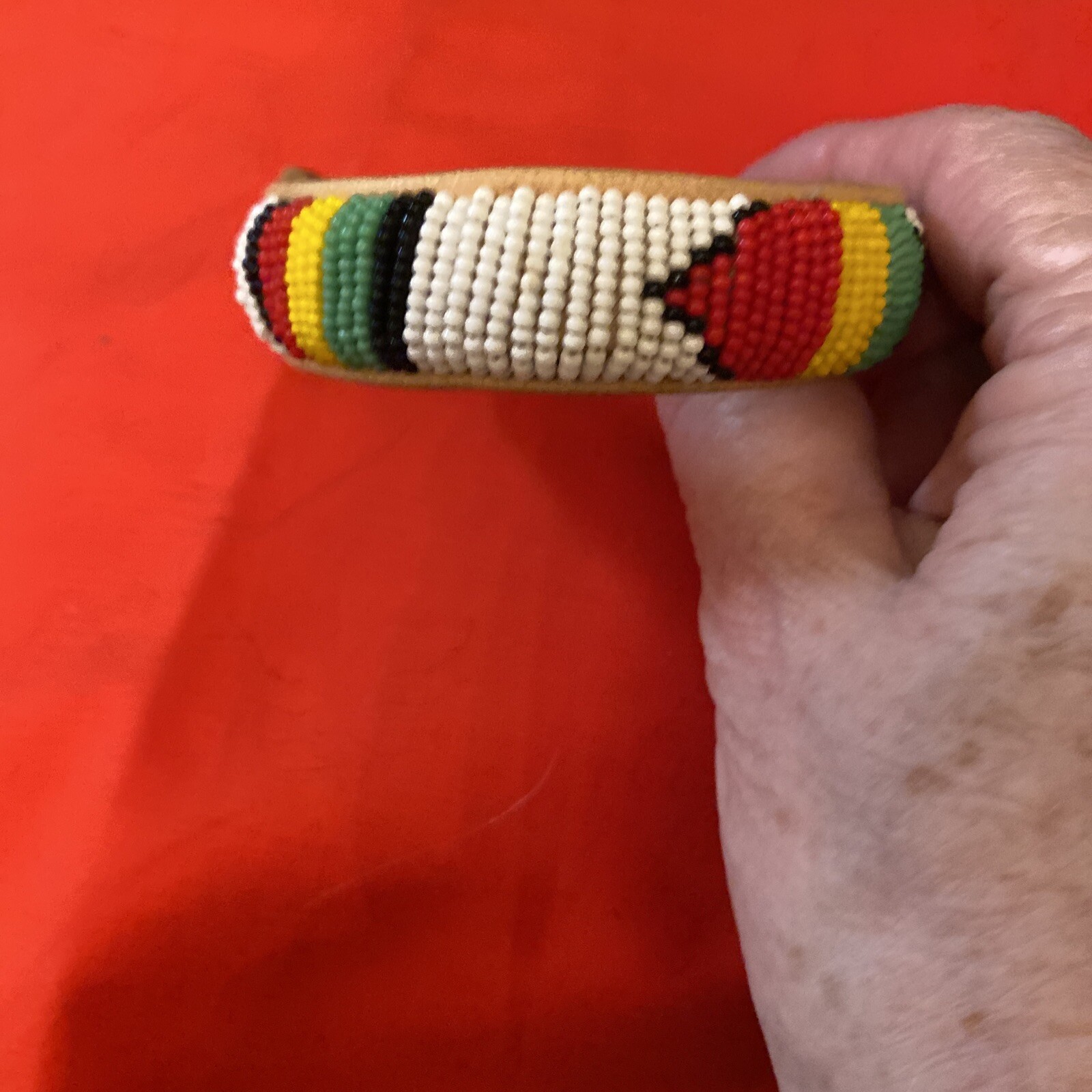 Native American Beaded Bangle Bracket Leather Ins… - image 2