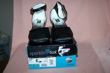 Sparkle Tux Girls Jet Black Strapped Heel w/ Black Sparkle Embellishment Sz. 5
