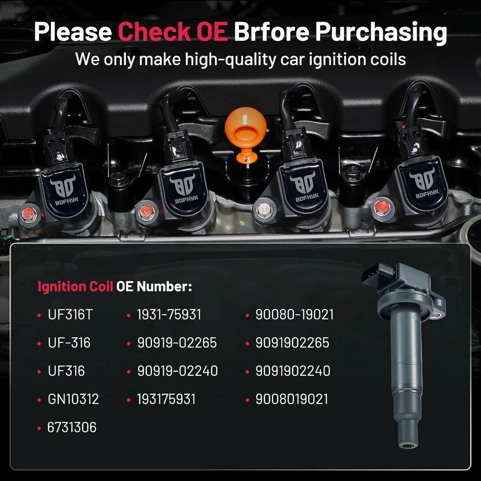 Set of 4 Ignition Coil Pack UF316 For 2000-2005 Toyota Echo 1.5L L4 - Image 4 of 4