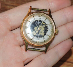 Authentic VTG 1950's Stowa World Timer Globe Gold Plated Watch Dial Case Non-Running