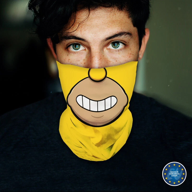 Washable Fabric Face Cover Neck Gaiter Homer Smile Design Print EU Made - Image 3 of 4