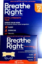 Breathe Right Extra Strength Tan Nasal Strips 72 Tan Strips New EXP 10/2029