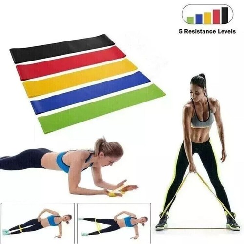 Resistance Bands Loop Set of 5 Exercise Workout Therapy Fitness Yoga Booty Band - Picture 13 of 21