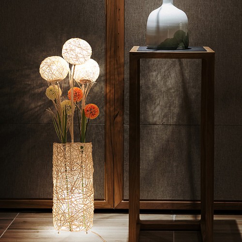 Rattan Floor Lamp Tall LED Bedside 