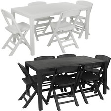 Plastic Rattan Patio Dining Table & Folding Chairs Outdoor Garden Furniture Sets